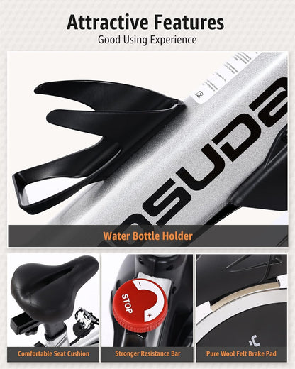 Indoor Cycling Bike Brake Pad/Magnetic Stationary Bike - Cycle Bike with Ipad Mount & Comfortable Seat Cushion