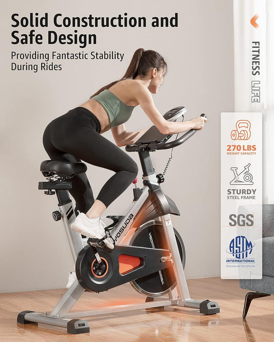 Indoor Cycling Bike Brake Pad/Magnetic Stationary Bike - Cycle Bike with Ipad Mount & Comfortable Seat Cushion